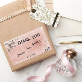 Pegatina Rectangular Boda floral botánica rosa polvorienta