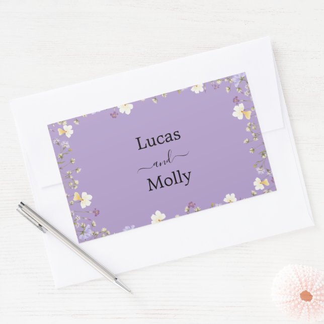 Pegatina Rectangular Boda floral Purple Wildflower Summer (Sobre)