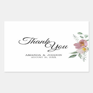 Pegatina Rectangular Boda floral rosa y malva