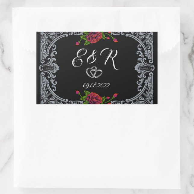 Pegatina Rectangular Boda Gótica de Rosas Rojas (Bolso)