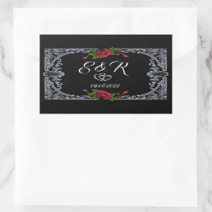Pegatina Rectangular Boda Gótica de Rosas Rojas