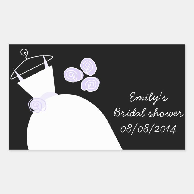 Pegatina Rectangular Boda Gown Purple Bridal Shower rectángulo negro (Anverso)