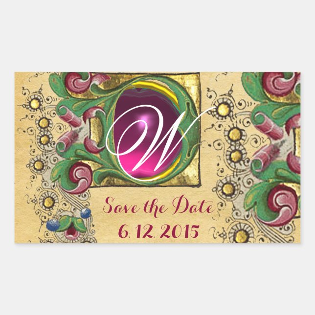 PEGATINA RECTANGULAR BODA GUARDAR FECHA PARCHMENT GEM MONOGRAM (Anverso)