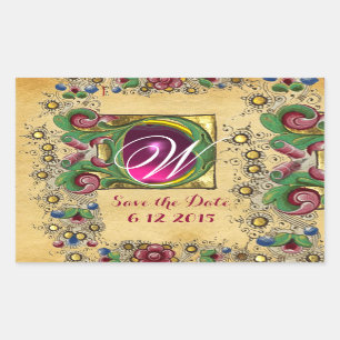 PEGATINA RECTANGULAR BODA GUARDAR FECHA PARCHMENT GEM MONOGRAM