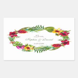 Pegatina Rectangular Boda hawaiano radiante tropical de flores