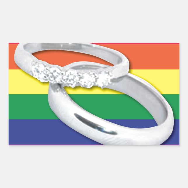 Pegatina Rectangular Boda lesbiana gay (Anverso)
