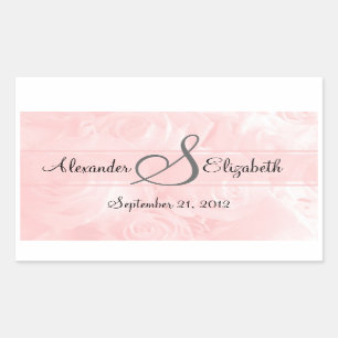 Pegatina Rectangular Boda monograma de rosas rosas rosas rosas rosas