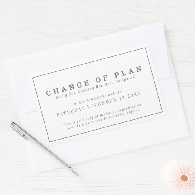 Pegatina Rectangular Boda o cambio de plan aplazado nueva fecha (Sobre)