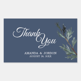 Pegatina Rectangular Boda Pine Blue Winter Gracias