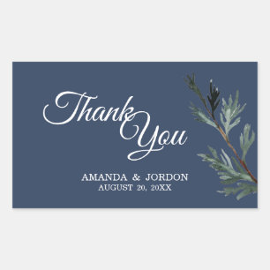 Pegatina Rectangular Boda Pine Blue Winter Gracias