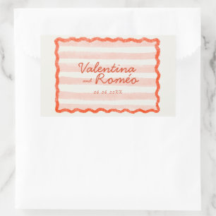 Pegatina Rectangular Boda Rosa y Rojo Moderno y caprichoso