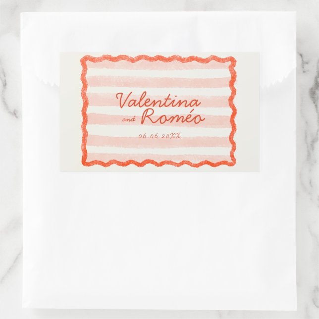 Pegatina Rectangular Boda Rosa y Rojo Moderno y caprichoso (Bolso)