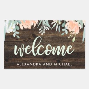 Pegatina Rectangular Boda Rústico Floral Romance   Bienvenida