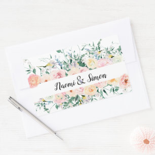 Pegatina Rectangular Boda Watercolor Floral Bride Groom