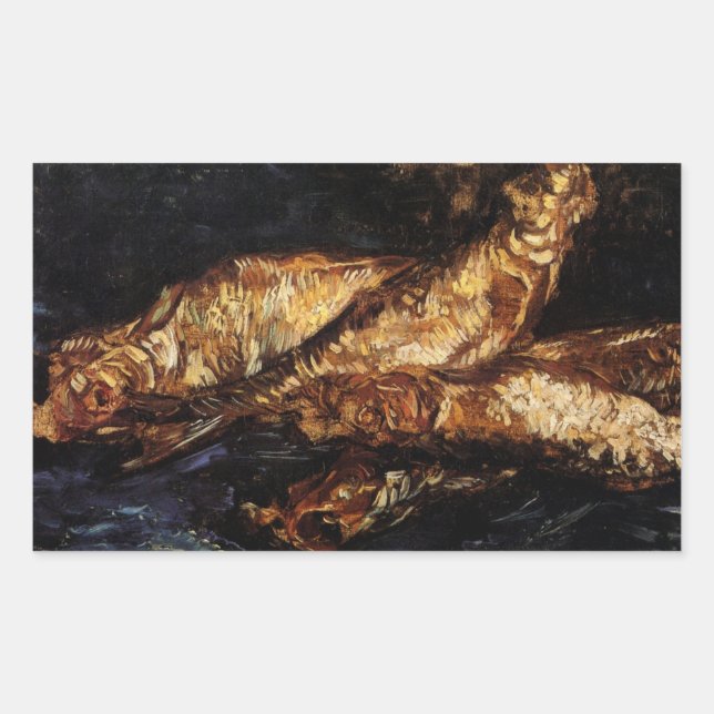 Pegatina Rectangular Bodegón con arenques ahumados de Vincent van Gogh (Anverso)