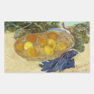 Pegatina Rectangular Bodegón de naranjas limones guantes azules de Van