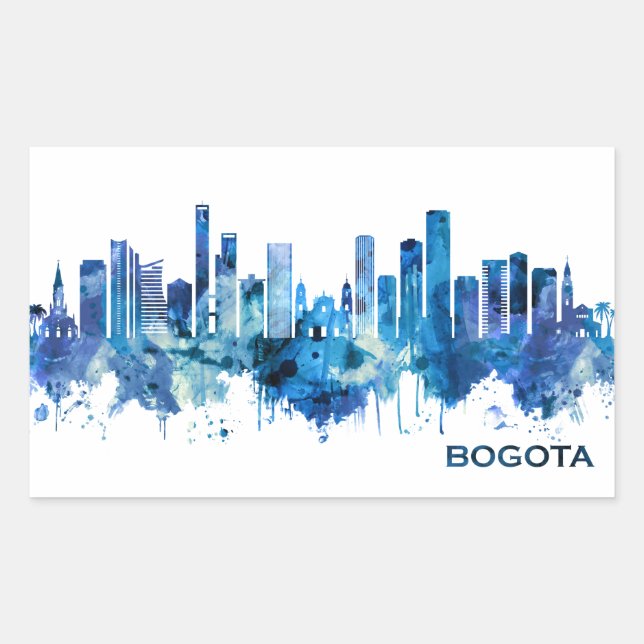 Pegatina Rectangular Bogota Colombia Skyline Blue (Anverso)