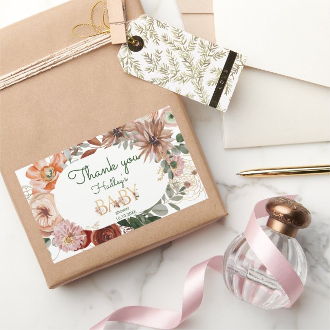 Pegatina Rectangular Boho oro eucalipto bebé ducha gracias (Regalar)