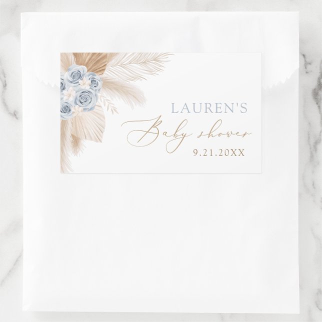 Pegatina Rectangular Boho Pampas Grass Boy Baby Shower (Bolso)