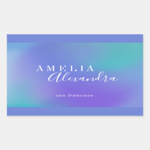Pegatina Rectangular Boho Retro Script Gradiente Abstracto Morado Azul