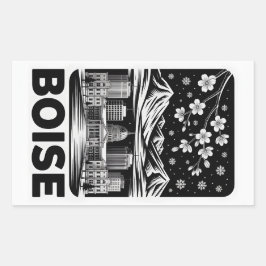 Pegatina Rectangular Boise Skyline Black and White Woodcut Winter 