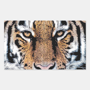 Pegatina Rectangular Bold Tiger Portrait Graphic Press Style