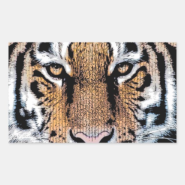 Pegatina Rectangular Bold Tiger Portrait Graphic Press Style (Anverso)