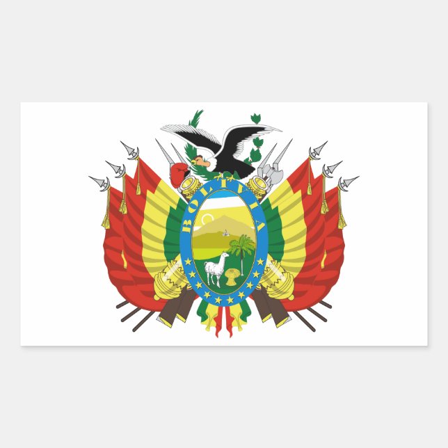 Pegatina Rectangular Bolivia country coat arms symbol emblem flag (Anverso)
