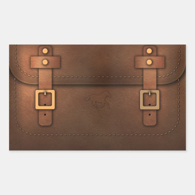 Pegatina Rectangular bolsa cuero Pony Express (Anverso)