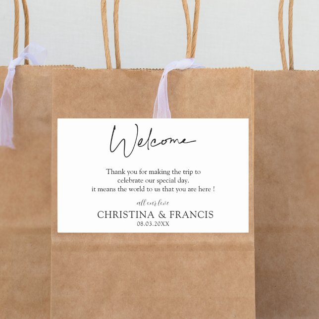 Pegatina Rectangular Bolsa de bienvenida de estilo Boda blanco y negro (Subido por el creador)