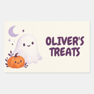 Pegatina Rectangular Bolsa de dulces personalizada de Halloween con fan