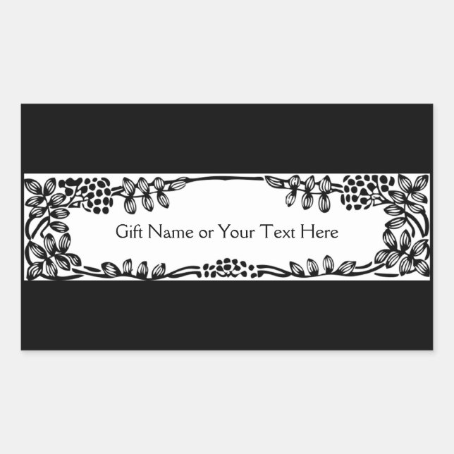 Pegatina Rectangular Bolsa de regalo elegante de borde de la vid o negr (Anverso)