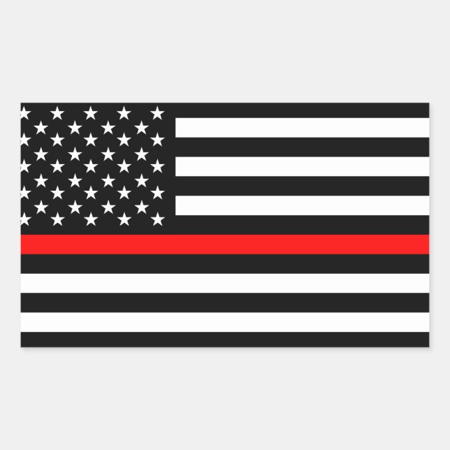 Pegatina Rectangular bombero con bandera de la línea roja delgada (Anverso)