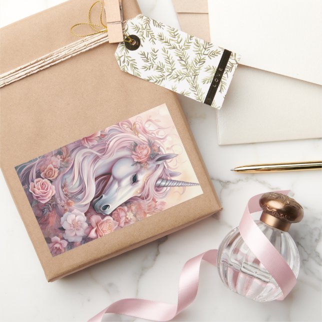 Pegatina Rectangular Bonita unicornio (Regalar)