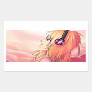 Pegatina Rectangular Bonito Anime chica al atardecer