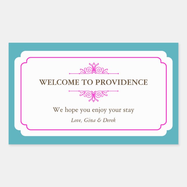 Pegatina Rectangular Bonito borde azul rosado fuera de la bolsa de rega (Anverso)