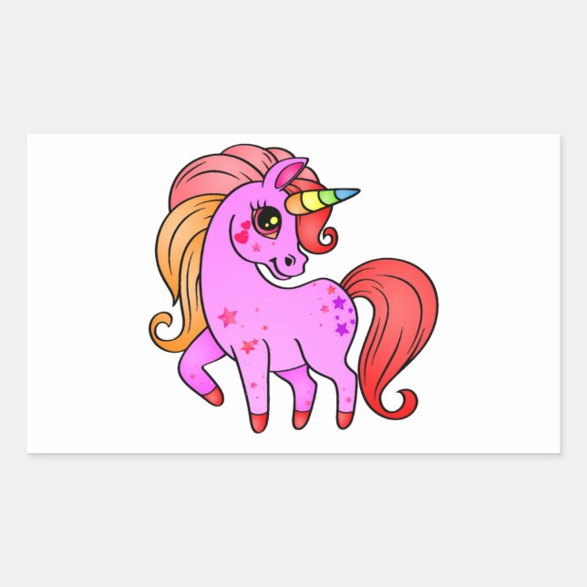 Pegatina Rectangular Bonito dibujo de unicornio para (Anverso)