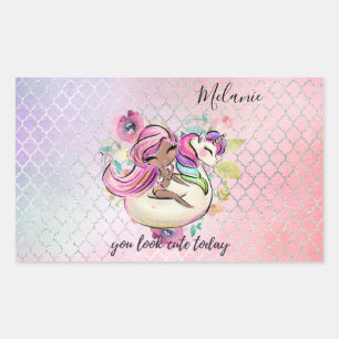Pegatina Rectangular Bonito Girly, te ves guapa hoy Unicorn Pink