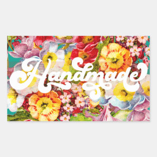 Pegatina Rectangular Bonito hecha a mano Patrón floral Vintage Primrose