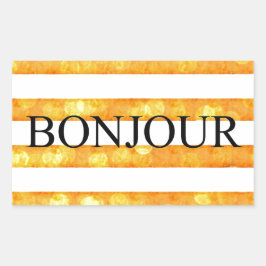 Pegatina Rectangular Bonjour Naranja Stripe Bokeh
