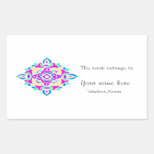 Pegatina Rectangular Bookplate con patrón Rangoli