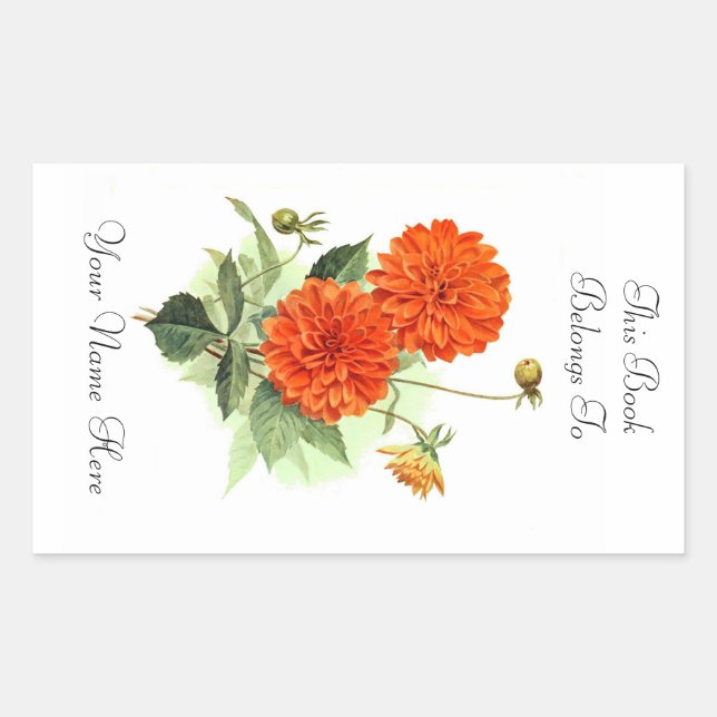 Pegatina Rectangular Bookplate floral (Anverso)