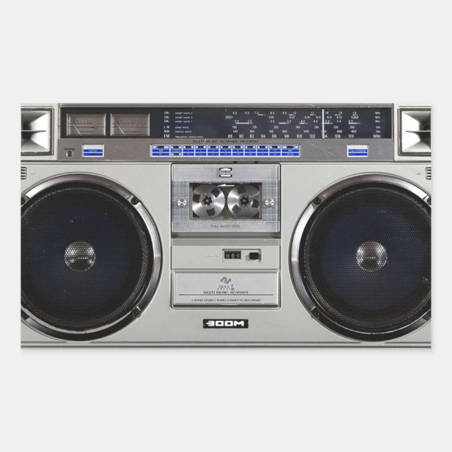 Pegatina Rectangular Boombox de Ghetto Blaster (Anverso)