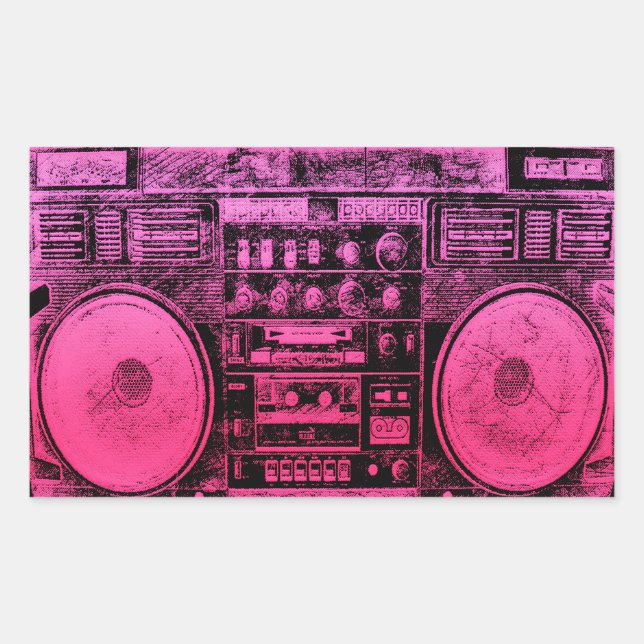 Pegatina Rectangular boombox rosa (Anverso)