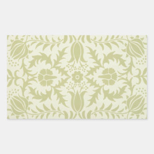 Pegatina Rectangular Borage vintage verde suave damasco de William Morr