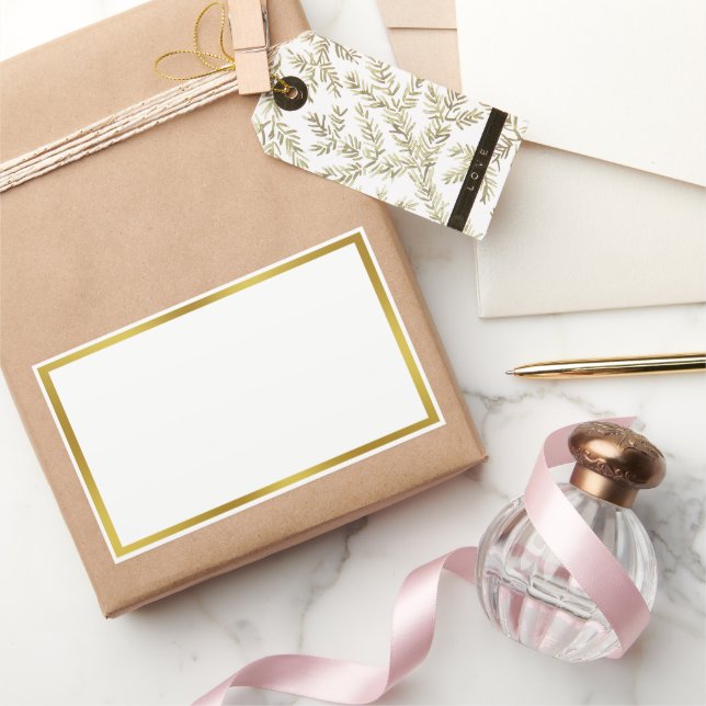 Pegatina Rectangular Borde blanco y dorado simple (Regalar)