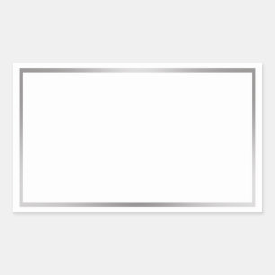 Pegatina Rectangular Borde de aspecto simple blanco y plateado