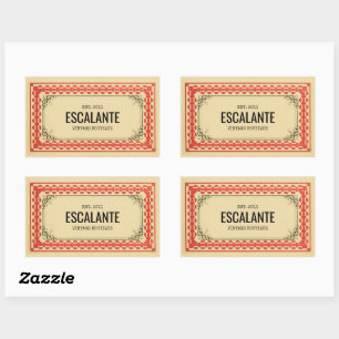 Pegatina Rectangular Borde retro vintage Beige marrón rojo texturado
