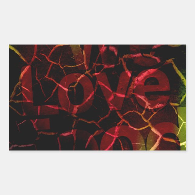Pegatina Rectangular Bordes Desgastados, Corazón Fuerte: Amor Inquebran (Anverso)