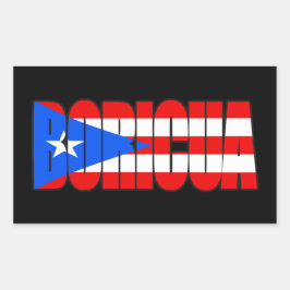 Pegatina Rectangular Boricua Puerto Rican Flag Typography